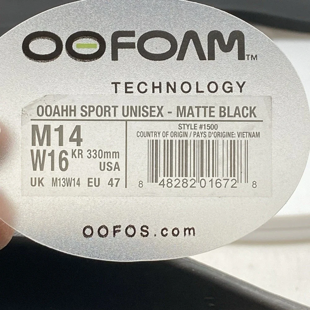 Oofos OOahh Sport Sandals Mens 14 Womens 16 Black Open Slip On Recovery Rubber